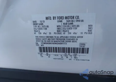 2022 Ford Explorer St-Line from USA, damaged, VIN 1FMSK8KHXNGA09173